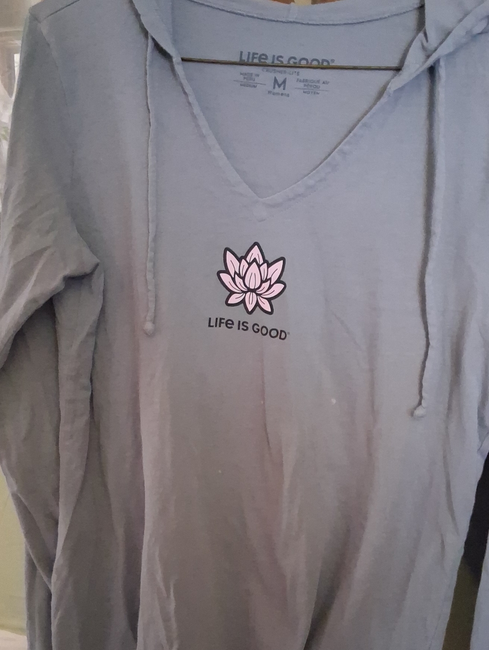 Life is Good Women's Light Gray Hoodie Tee with Pink Lotus